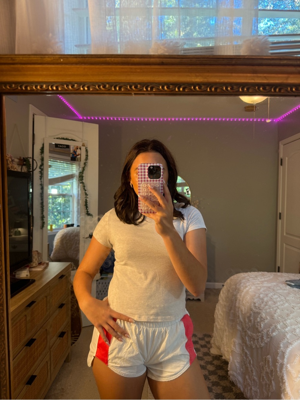 Target White Athletic Shorts with Pink Side Panels